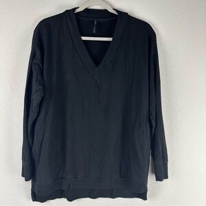 Capote Black Deena V-Neck Long Sleeve Cozy Comfy Sweatshirt Top Size Small